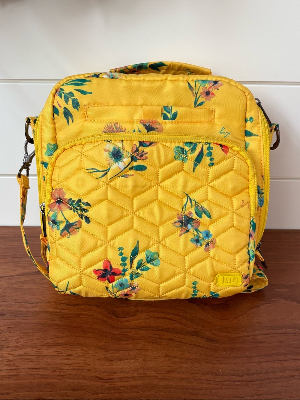 Lug Mini Ranger Crossbody Bag RFID Yellow Floral Bouquet Quilted Travel Pockets
